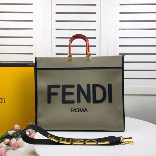 FENDI SUNSHINE LARGE Shopper aus grünem Flanell 8BH372