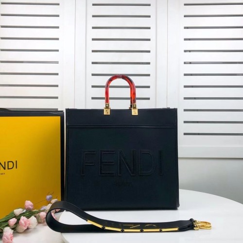 FENDI SUNSHINE LARGE Shopper aus Flanell 8BH371 schwarz
