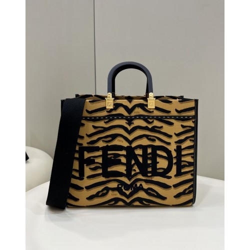 FENDI SUNSHINE MEDIUM FF Shopper aus Stoff 8BM127 braun