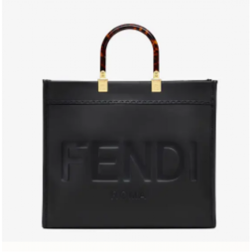 FENDI SUNSHINE MEDIUM Shopper aus schwarzem Leder 8BH386A