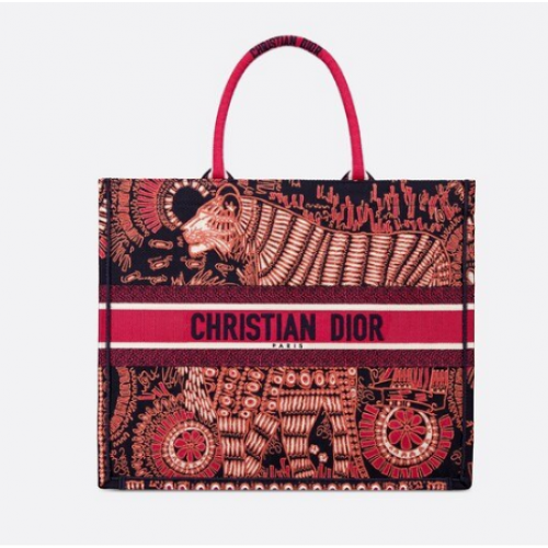 FUCHSIA DIOR BOOK TOTE DIOR TIERE BESTICKTE LEINWANDTASCHE M929