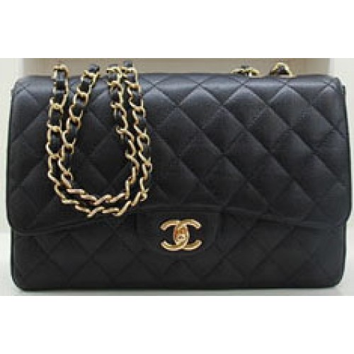 Mode Chanel Original Caviar Leather Classic Flap Bag A28600 Schwarzgold
