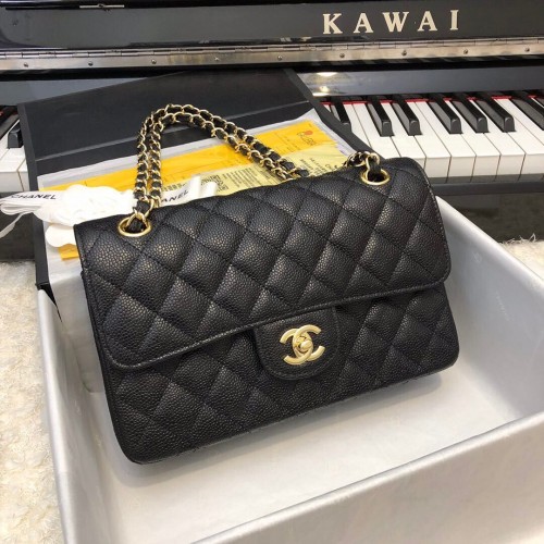 Mode Chanel Original Caviar Leather Classic Flap Bag A28601 Schwarz