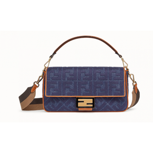 Fendi BAGUETTE LARGE Blaue Jeanstasche BR771A9