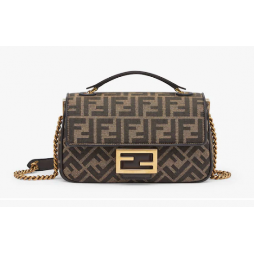 Fendi Baguette Chain Midi FF Jacquard-Stofftasche 8BR793A braun