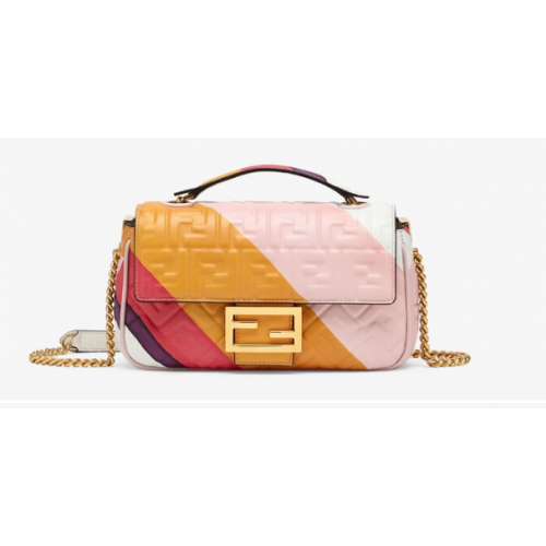 Fendi Baguette Chain Midi Ledertasche mit mehrfarbigem Druck 8BR6525