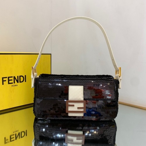 Tasche Fendi FF Baguette Gold Metall Paillettenstickerei 2017 Schwarz