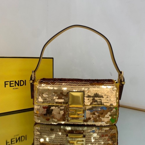 Tasche Fendi FF Baguette Gold Metall Paillettenstickerei 2017 Gold