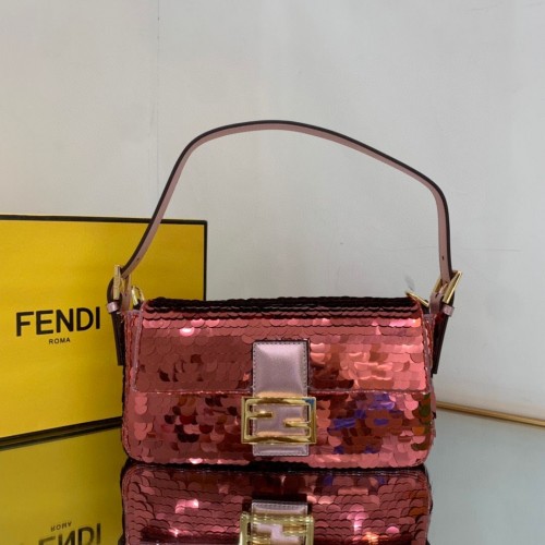 Tasche Fendi FF Baguette Gold Metall Paillettenstickerei 2017 Wein