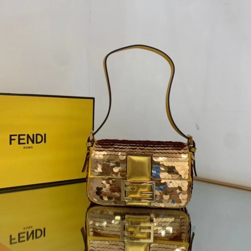 Fendi FF Baguette mini Gold Metall Pailletten Stickerei Tasche 2016 Gold