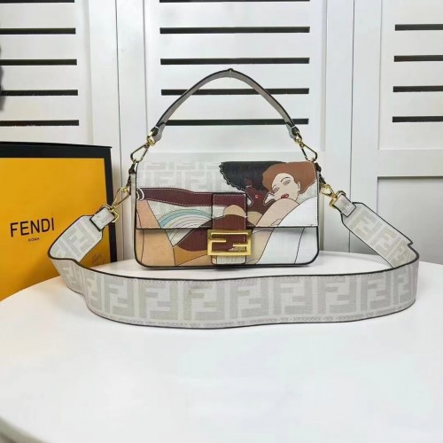 Fendi FF glasierte Stofftasche mit Inlay Baguette F0705 grau