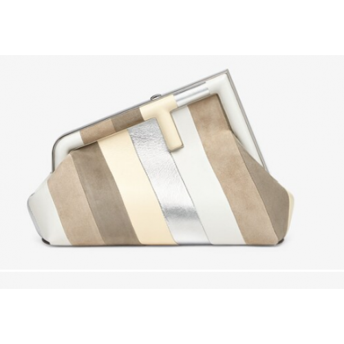 Fendi First Small Ledertasche mit silbernem und hellbraunem Inlay 8BP129A