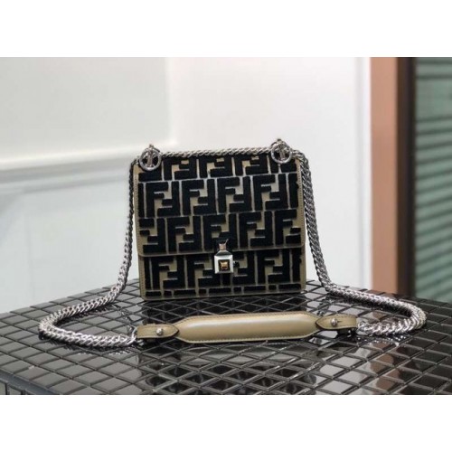 Fendi KAN I SMALL Mini-Tasche aus mehrfarbigem Stoff 8BT0381 schwarz&Khaki