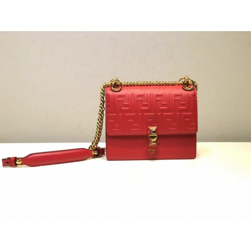 Fendi KAN I SMALL Mini-Tasche aus mehrfarbigem Stoff 8BT0381 rot