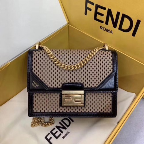 Fendi KAN U SMALL Mini-Ledertasche 8BT312 schwarz&apricot