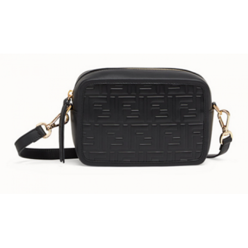 Fendi MINI CAMERA CASE Schwarze Ledertasche 8BS019A