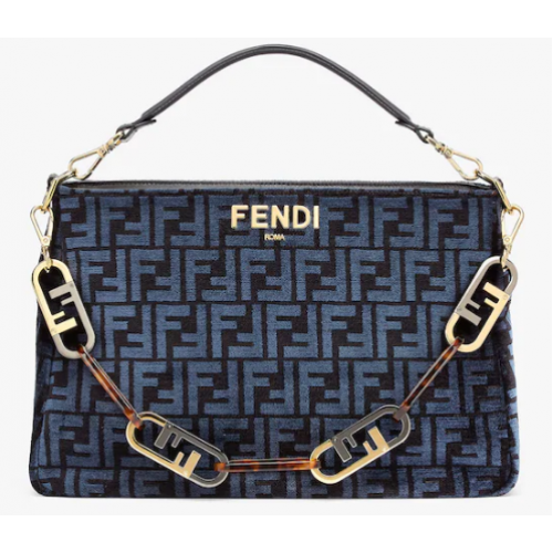 Fendi O Lock Zipper Dunkelblaue Stofftasche 8BR805A