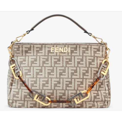 Fendi O Lock Zipper Taubengrau Gobelin Stofftasche 8BR805A