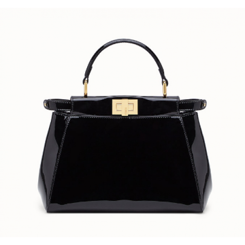 Fendi PEEKABOO ICONIC MINI Schwarze Lackledertasche 8BN244