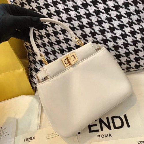 Fendi PEEKABOO ICONIC MINI Tasche aus Nappaleder 8BN244 weiß