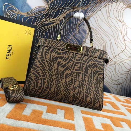 Fendi PEEKABOO ISEEU MEDIUM braune und weiße FF Vertigo Ledertasche 8BN321AGK