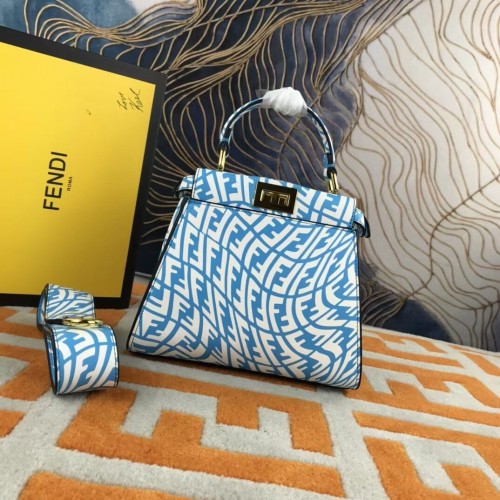 Fendi PEEKABOO MINI blau-weiße FF Vertigo Ledertasche 8BN244AG