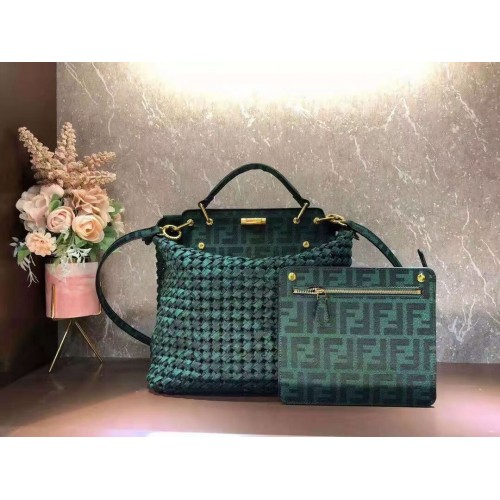 Fendi PEEKABOO X-LITE LARGE grüne Baumwolltasche 8BN304A