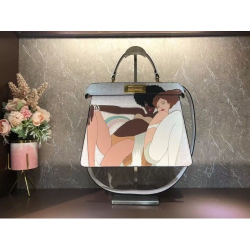 Fendi Peekaboo ISeeU FF bedruckte Seidentasche F1983 weiß