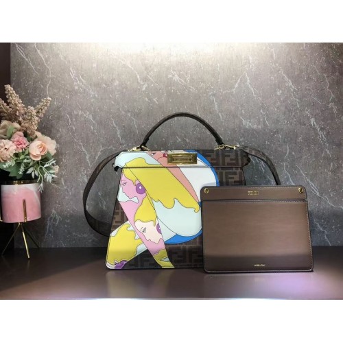 Fendi Peekaboo ISeeU FF bedruckte Seidentasche F1983 braun