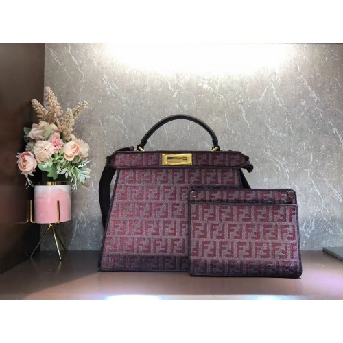 Fendi Peekaboo ISeeU FF Tapisserie-Stofftasche F1982 Burgund