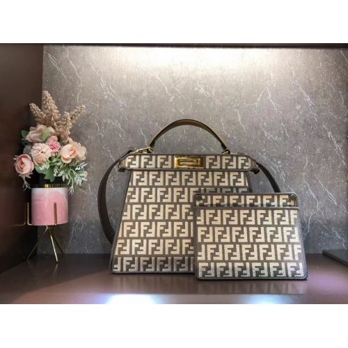 Fendi Peekaboo ISeeU FF Tapisserie-Stofftasche F1982 Khaki