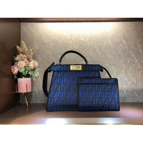 Fendi Peekaboo ISeeU FF Gobelin Stofftasche F1982 blau