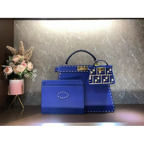 Fendi Peekaboo ISeeU MEDIUM Ledertasche F8637 blau