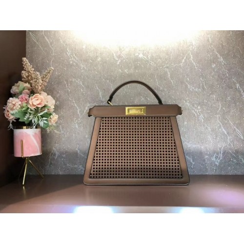 Fendi Peekaboo ISeeU perforierte Ledertasche F1658 Kaffee