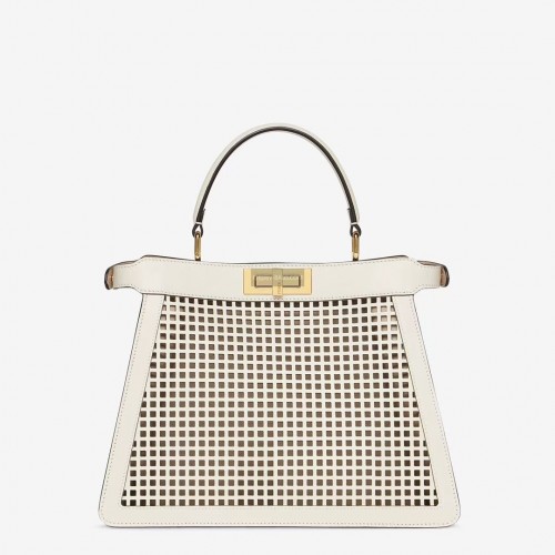 Fendi Peekaboo ISeeU perforierte Ledertasche F1658 weiß Fendi Peekaboo ISeeU perforierte Ledertasche F1658 weiß