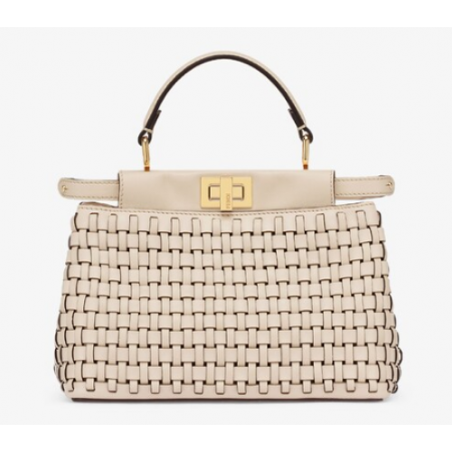 Fendi Peekaboo Mini geflochtene Ledertasche 8BN244A Beige