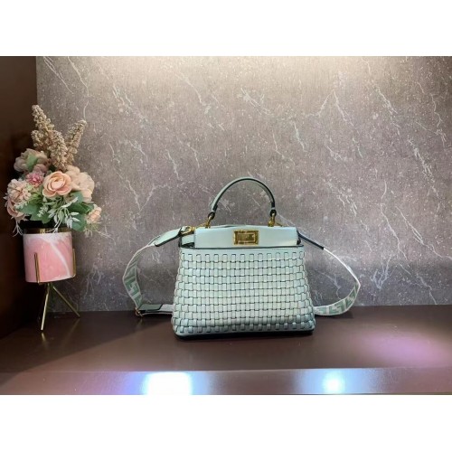 Fendi Peekaboo Mini geflochtene Ledertasche 8BN244A grün