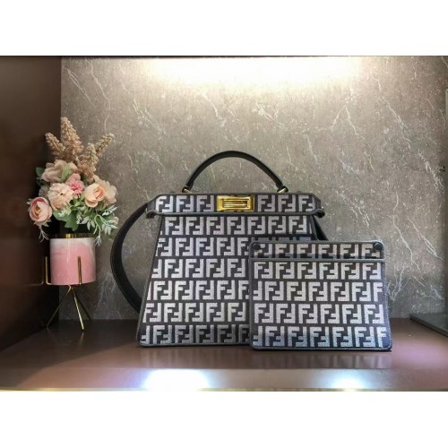 Fendi Peekaboo ISeeU Taubengraue FF Gobelin-Stofftasche F1982 Grau
