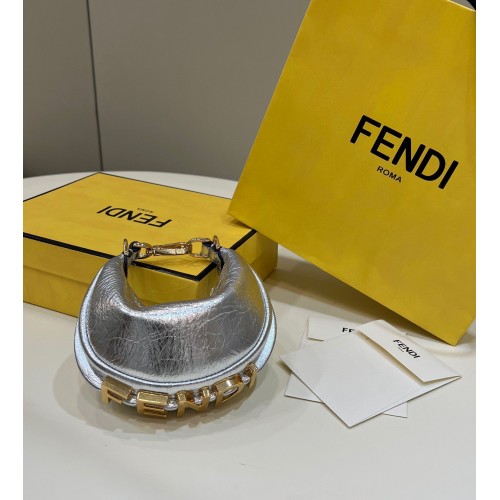 Fendi Praphy Original Leather Big FENDI Logo Mini Bag 80056S Silber