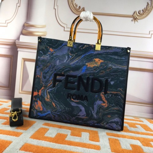Fendi Tote Fabric Graffiti Print Einkaufstasche 1676 Blau