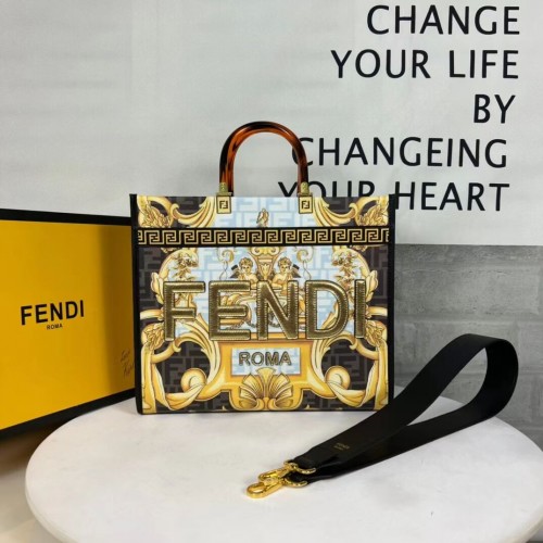 Fendi Sunshine Medium Fendace Bedruckter Shopper aus weißem Leder 8BH386A-2