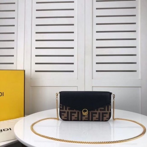 Fendi BRIEFTASCHE AN KETTE MIT TASCHEN Minitasche aus Leder F0005 schwarz&braun