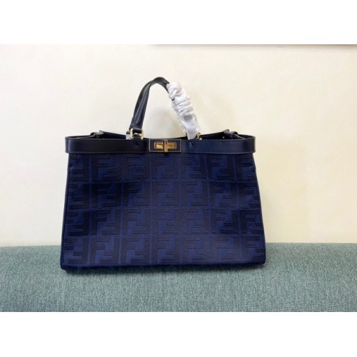 Fendi X-Tote Woll-Shopper mit Hahnentrittmuster und FF-Stickerei 8BH374A dunkelblau