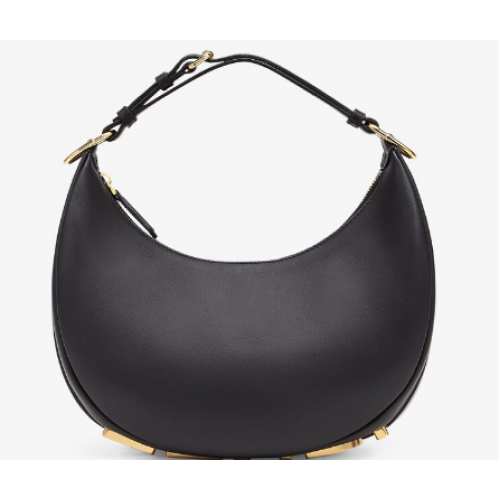 Fendi-Grafik Kleine schwarze Ledertasche 8BR798