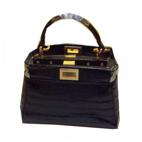 Fendi Mini Peekaboo Bag Krokoleder F520885 Schwarz