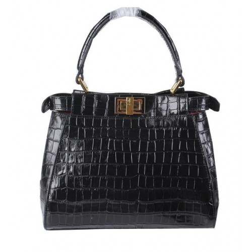 Fendi Mini Peekaboo Tasche Krokoleder FD8838 Schwarz