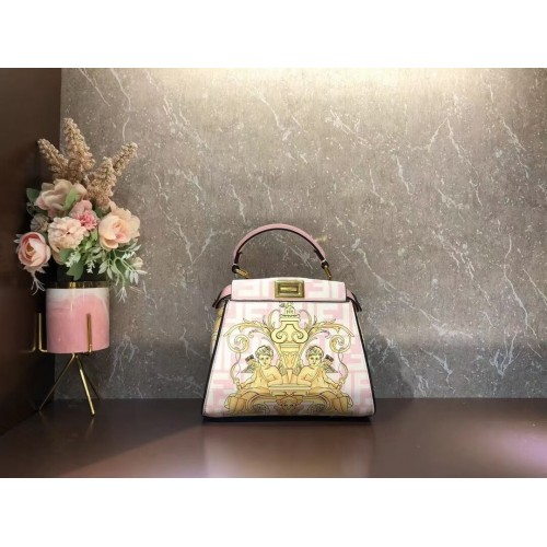 Fendi Mini Peekaboo bedruckte Seidentasche Tasche F1952 rosa