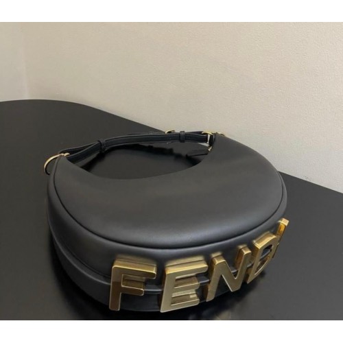 Fendi Praphy Original Ledertasche mit großem Logo 80056M Schwarz
