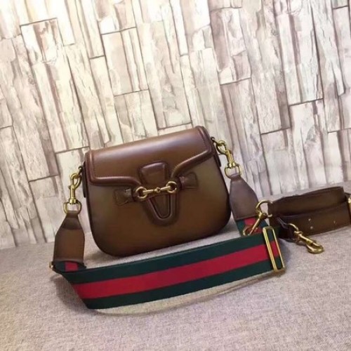 Gucci Lady Web Schultertasche aus handgefärbtem Leder 380573 Braun