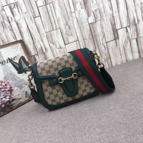 Gucci GG Lady Web Schultertasche aus handbeflecktem Leder 380573 Grün